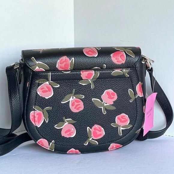 KATE SPADE Leather Embossed Ditsy Pink Rose Black Knott Adjustable Strap NWT - Picture 5 of 15